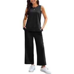 2 Piece Sets for Women Summer Lounge Matching Sets Sleeveless Top Wide Leg